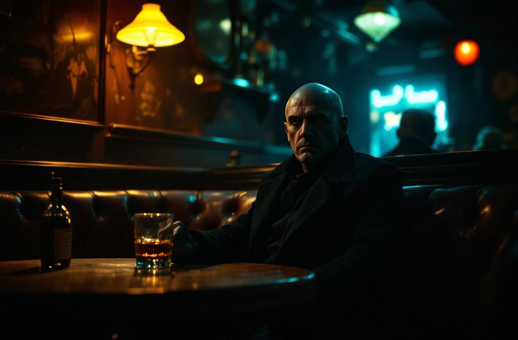 Man making bad decisions in a dark bar late at night